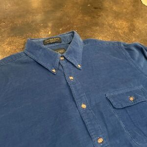 VTG Neil Martin Corduroy Button Up Shirt Mens Large Blue Long Sleeve Vintage